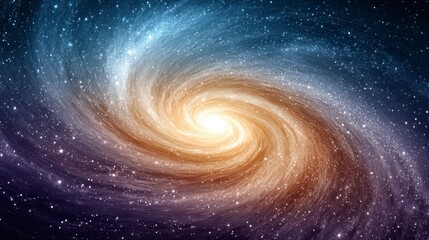 Obraz premium Cosmic Spiral Galaxy Blue, Orange, and Yellow Hues in Deep Space