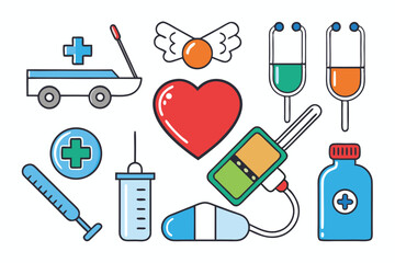 Medical icons set vector illustration with health symbols and design elements