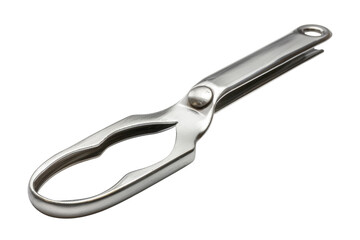 Obraz premium Sleek stainless steel bottle opener resting on a smooth surface with light reflections isolated on transparent background