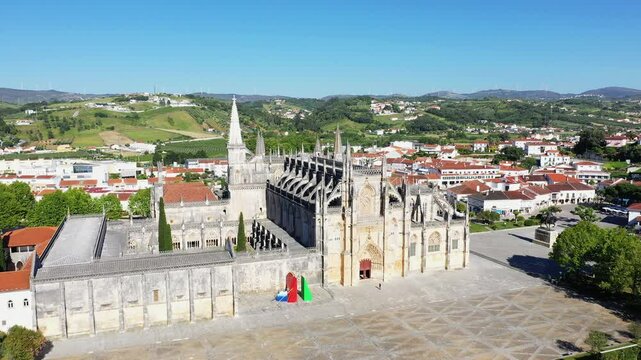 The magnificent UNESCO Cathedral of Batalha, in Europe, Portugal, in the Center, in Leiria, in summer, on a sunny day.&nbsp;