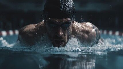 A swimmer powerfully stroking through the water - spray sport energetic