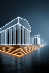 Fototapeta premium Digital Transformation, Fintech Glowing Neon Bank Symbolizing Modern Financial Technology