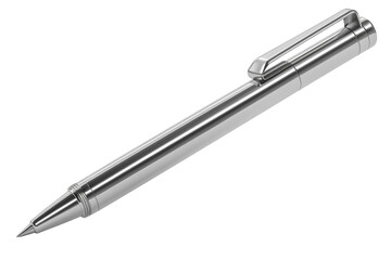 Elegant silver pen on a smooth surface, ready for writing or signing documents isolated on transparent background