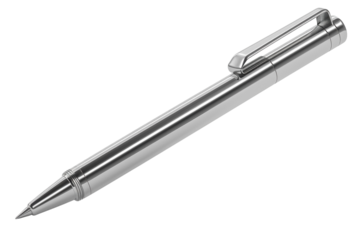 Elegant silver pen on a smooth surface, ready for writing or signing documents isolated on transparent background