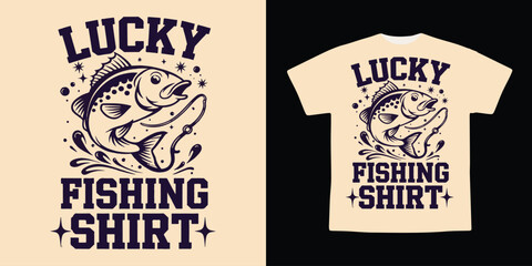 Vintage Fishing T-Shirt With Word Lucky Fishing Shirt