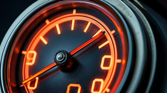 Close-up vintage car gauge, high reading