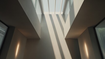 Fototapeta premium Natural light streaming through modern architectural space with minimalistic design and clean lines
