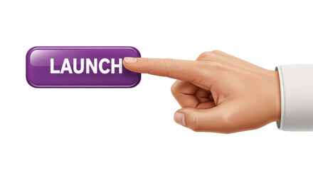 Isolated Hand Pushing a Launch Button