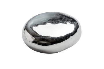 A shiny mercury droplet resting on an elegant white surface reflecting ambient light beautifully isolated on transparent background