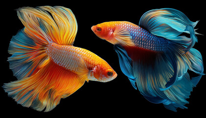 Vibrant thai fighter fish display stunning colors and flowing fins, showcasing their beauty in captivating underwater scene that mesmerizes all who gaze upon them