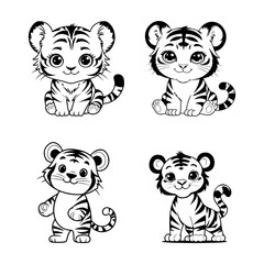 Black and white tiger vector illustration, stylized tiger silhouette, detailed tiger silhouette, tiger vector illustration.
