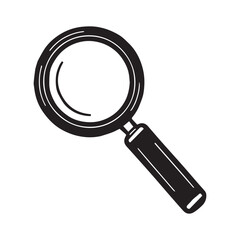 A black and white illustration of a magnifying glass.