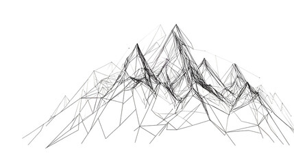 Abstract Mountain Range Wireframe on white and  transparent background. PNG Geometric Structure
