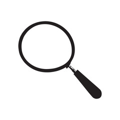 A black and white illustration of a magnifying glass.