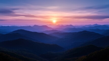 Fototapeta premium Sunrise over mountain ranges, tranquil, scenic view