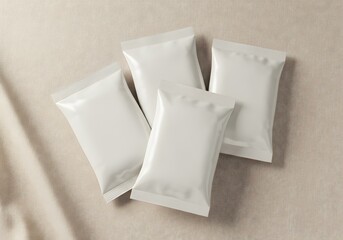 Naklejka premium Flat lay of white sachet pouches