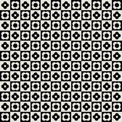 Geometric floral pattern in black and white. Repeated and decorative design that can be used for packaging, decorating, interior design, wallpapers, and more.