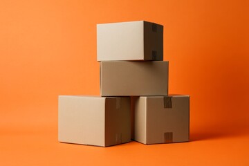 Obraz premium Stacked Cardboard Boxes on Orange Background