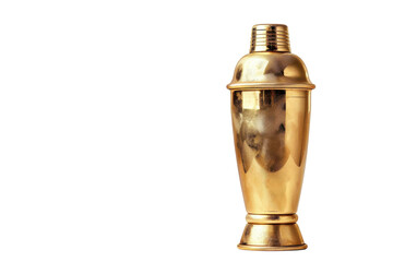 Fototapeta premium A shining gold cocktail shaker resting elegantly on a minimalist white surface isolated on transparent background