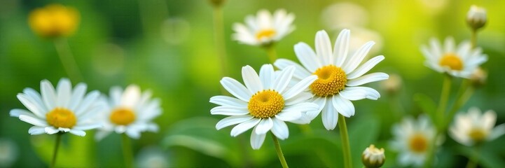 Obraz premium Fresh chamomile flowers with delicate petals and yellow centers, nature, flowers