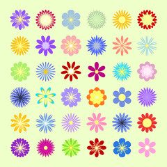Geometric colorful flower collection, botanical flower icons set, creative design.