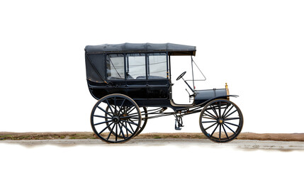 Fototapeta premium Traditional Amish buggy turning a corner in the scenic Lancaster County, Pennsylvania countryside