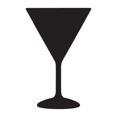 A black silhouette of a wine glass with a long stem and a round bowl. 