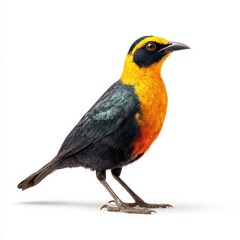 Obraz premium Yellow headed bird standing upright on white background