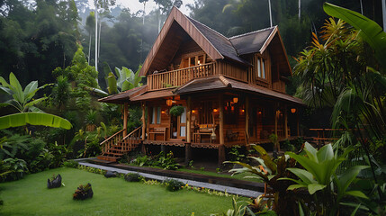 Obraz premium Artificial Intelligence-designed wooden house 