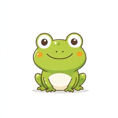 Cartoon green frog smiling illustration on white background