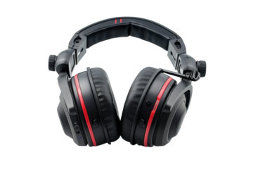 Stylish black and red headphones ready for immersive audio experiences at home or on the go isolated on transparent background