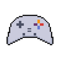 Obraz premium Pixel video game controller with buttons and sticks. 8 bit gamepad or joystick for video game play retro.