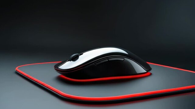 Black mouse and mouse pad on a dark background.