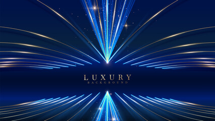 Blue luxury background with effect Glowing with bokeh and golden curves, this elegant backdrop design concept is ideal for product promotions and award ceremonies.