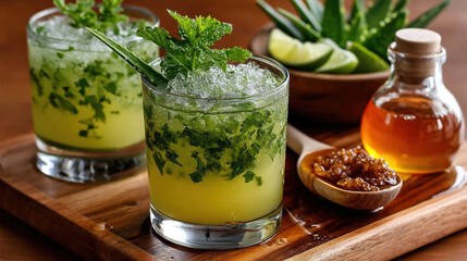 Refreshing summer drink with aloe vera, mint, and lime