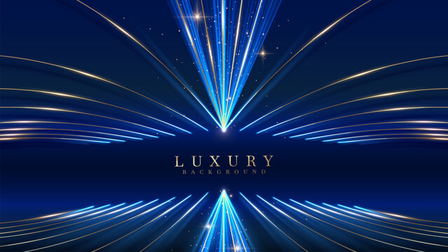 Blue luxury background with effect Glowing with bokeh and golden curves, this elegant backdrop design concept is ideal for product promotions and award ceremonies.