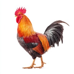 Fototapeta premium Rooster with colorful plumage on white background