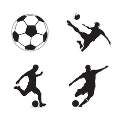Soccer Players Silhouettes. Football players, men playing soccer, isolated on white background.