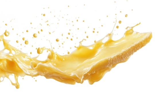 Cheese slice flying with edges curling up.