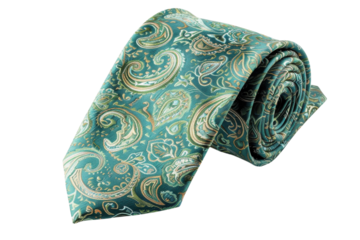 Elegant teal paisley tie, ideal for formal events and stylish outfits isolated on transparent background