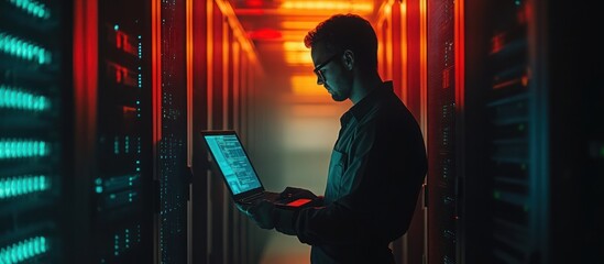 Technician laptop server room data center