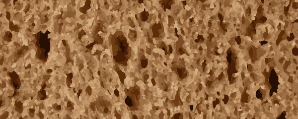 Bread slice macro texture, baked dough pattern. Brown bread loaf cut close up, wheat toast slice