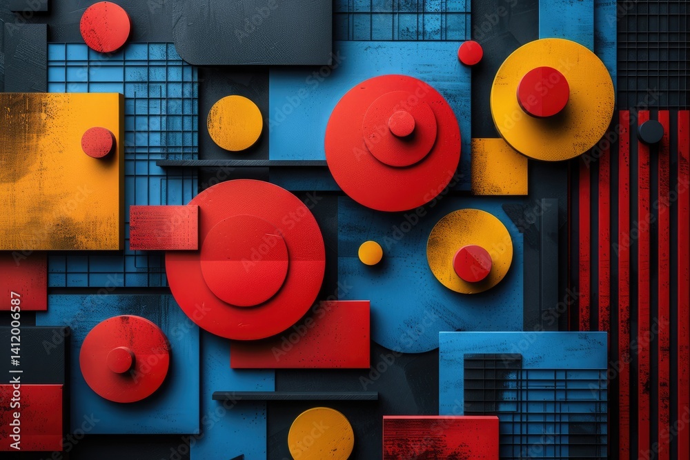 Poster colorful abstract geometric shapes and patterns. abstract artwork of 3d rendering geometric shape wi