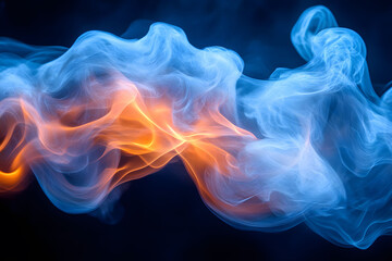Obraz premium Abstract Dual Elements in Harmony: Interplay of Blue and Orange Swirling Smoke