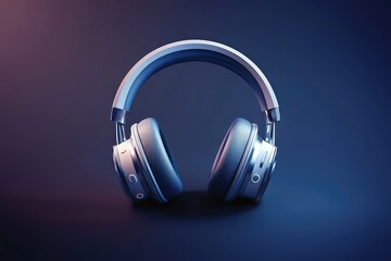 Folded wireless headphones on dark gradient background, photorealistic tech product image with clean modern feel. AI generated image.