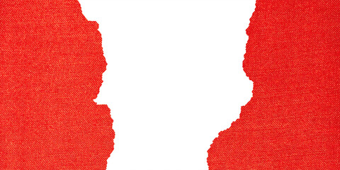 Torn Red Fabric Frame with Frayed Edges on Transparent Background for Banner, Poster and Creative Design