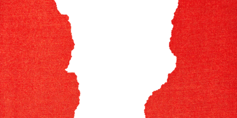 Torn Red Fabric Frame with Frayed Edges on Transparent Background for Banner, Poster and Creative Design