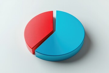 Symbolic 3D pie chart showing division between two social groups in data or survey study. AI generated image.