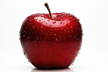 Photorealistic red apple on white background, clean food concept for nutrition, health, and fruit visuals. AI generated image.
