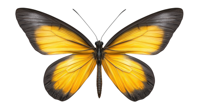 Vibrant yellow butterfly with striking black wings, a closeup view of nature's beauty